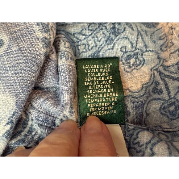 Lauren Ralph Lauren Top Linen 3/4 Sleeve Floral Boho Cottage Coastal Blue 1X - Picture 13 of 13